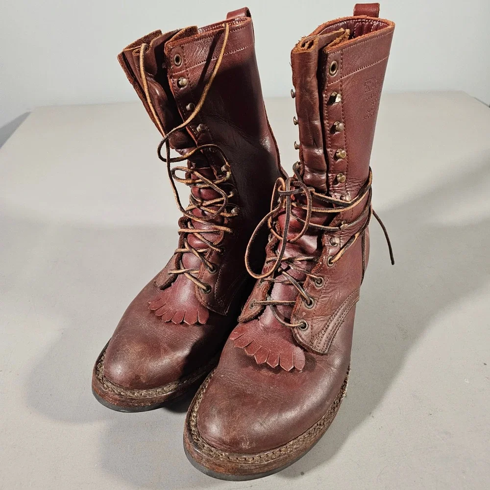 Nicks Handmade Boots Logger Men 11.5 D Brown Leather Vibram Kiltie Spokane